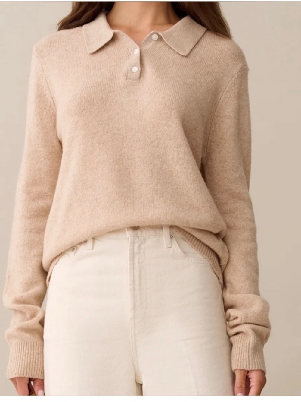 Women's V-Neck Collared Sweater in Beige